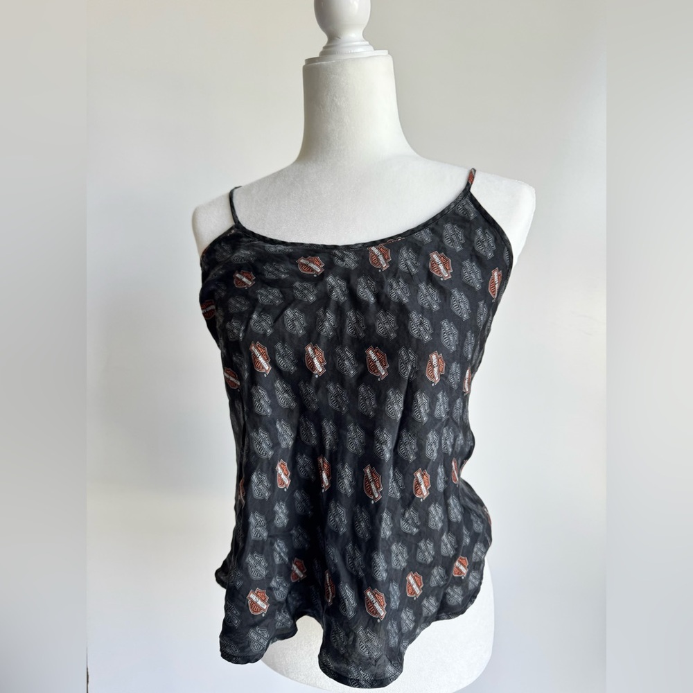Harley Davidson Women Babydoll Camisole‎ Top Small Logo Vintage 100% Silk